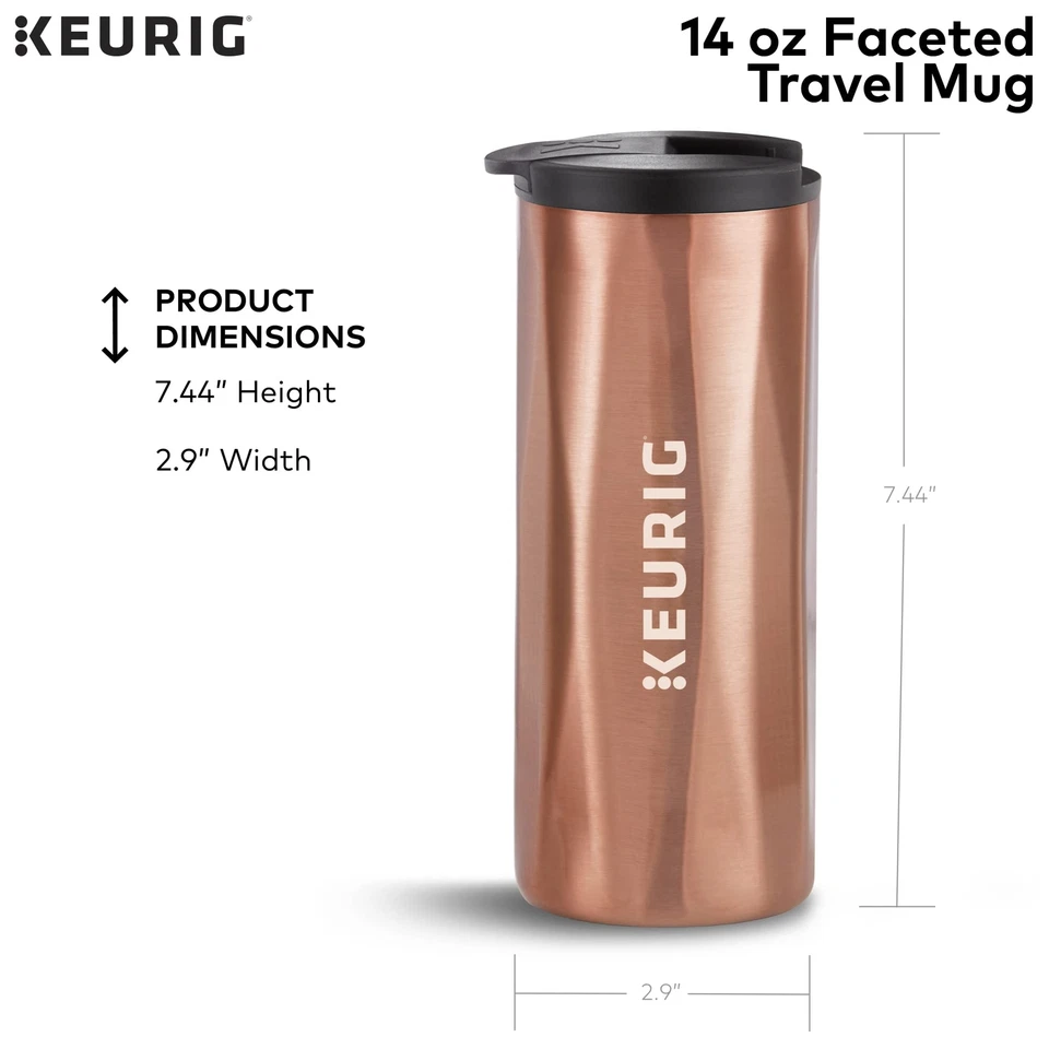 Keurig 14 oz Copper Faceted Travel Mug Double Walled Vacuum Sealed - Image 3 of 4