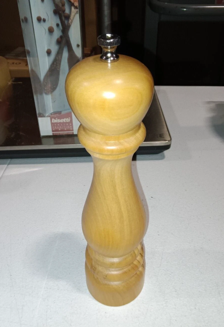 Bisetti Imperia 9.8 Inch Olive Wood Pepper Mill With Adjustable Grinder