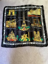 VINTAGE SCENES OF PARIS SCARF -37" SQUARE BLACK AND GOLD -