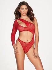 NWT Fredericks Of Hollywood SZ Small Red Kerry Asymmetrical Bodysuit Lingerie