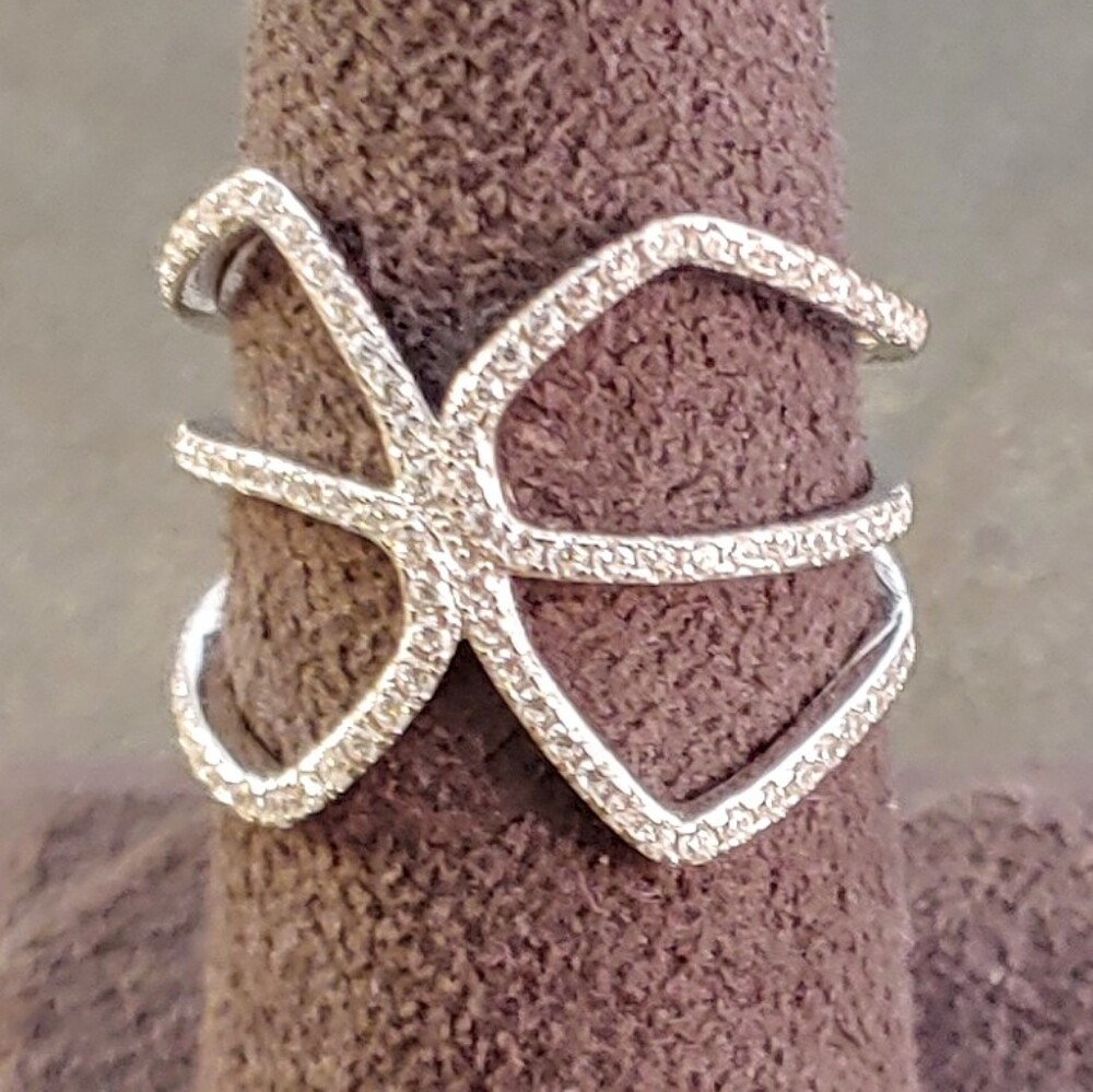 Sterling Silver CZ Intersecting Openwork Ring Band - image 1