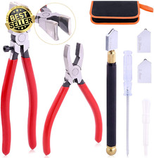 3PCS Glass Cutter Kit w/ Running Breaking Pliers Heavy Duty Tools for Stained Gl