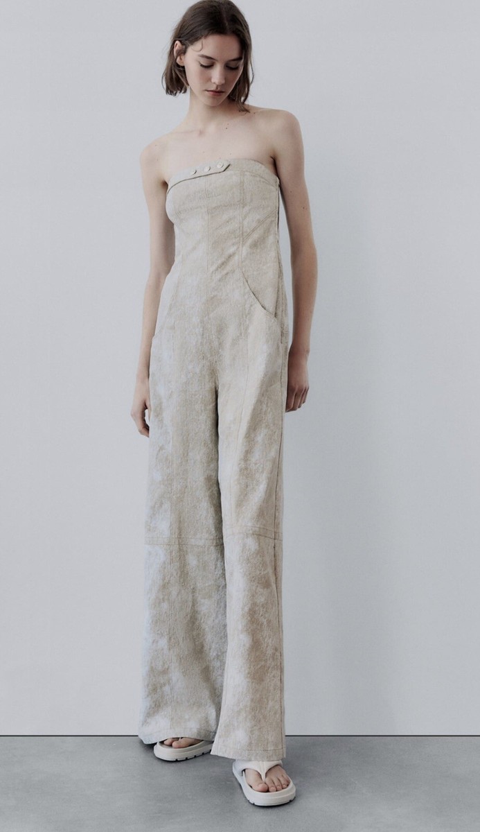 NWT ZARA PRINTED LINEN BLEND JUMPSUIT SIZE S | eBay