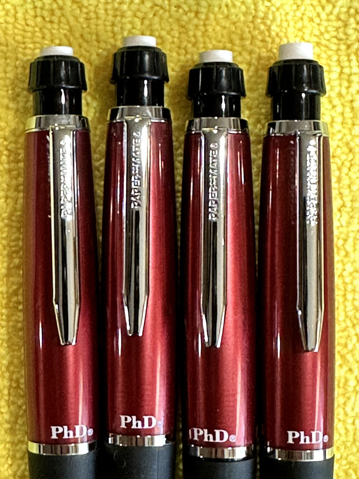 Paper Mate PhD Pencils(4) .5mm Rare Cherry Red & Chrome Trim, New, Exceptional!