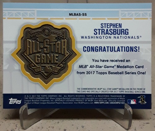 2017 Topps STEPHEN STRASBURG All-Star Game Medallion Gold /99 - Picture 3 of 3