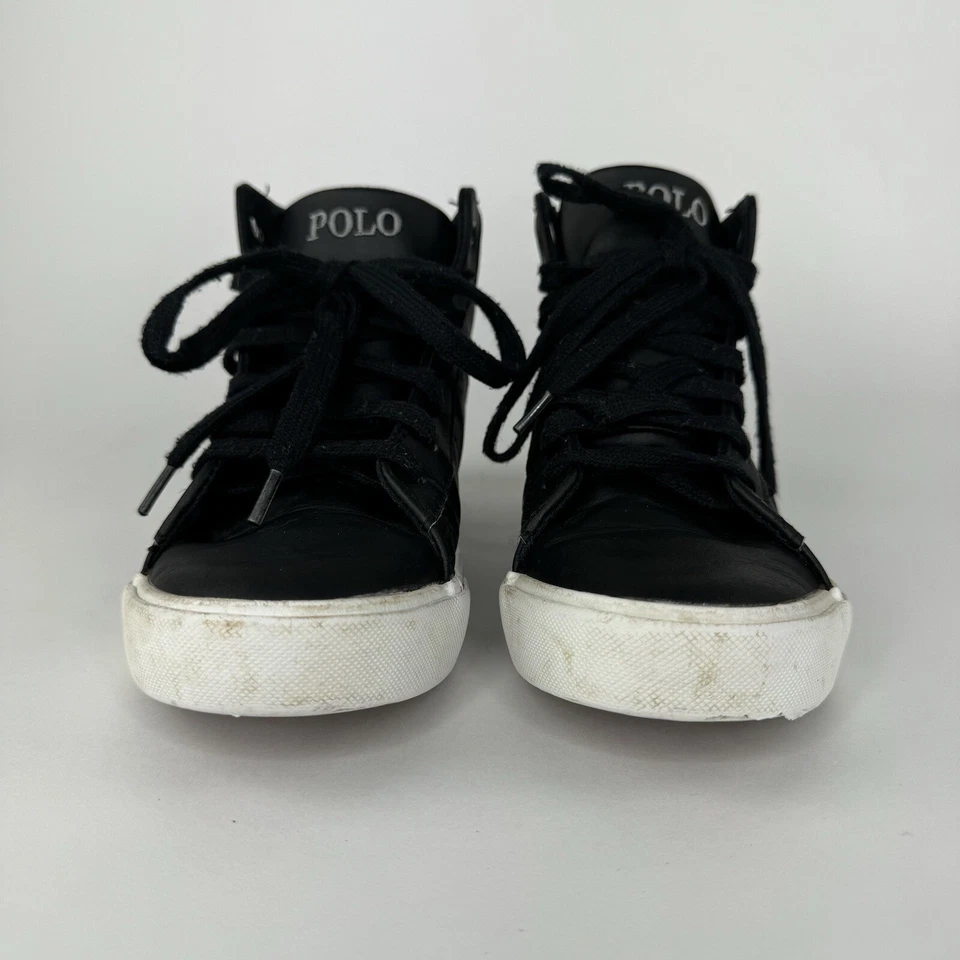 Tênis Polo Ralph Lauren Juvenil Tamanho 3.5 Preto Couro High-Top - Imagem 2 de 4