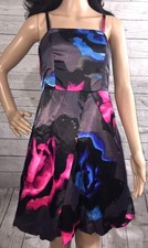 Express Design Studio Party Dress Size 4 Black Pink Blue Floral Satin Bubble