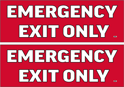2 Pack Emergency Exit Only Red Sticker Set Sign Warning 9X3 Inch Vinyl Decal Ind