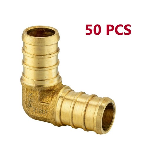 EFIELD 50 PCS 3/4" x 3/4" Elbow Pex Brab Crimp Brass Fittings, Lead Free