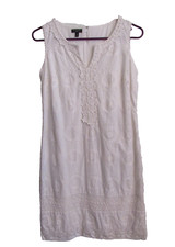 TALBOTS Petites 2P White Lace Eyelet Lined 100% Cotton Split Neck Sheath Dress