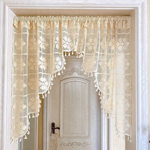 1pc Retro Arched Door Curtain Crocheted Lace Partition Small Doorway Curtains