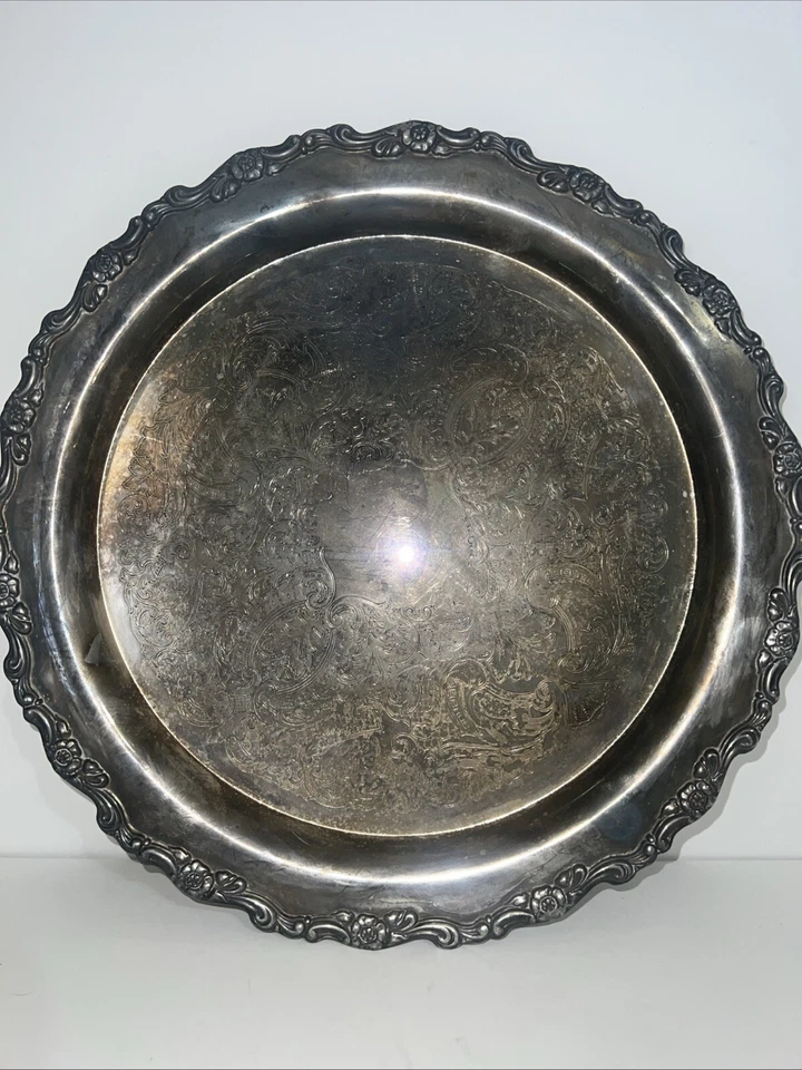 Plato de plata Oneida vintage (12,5 pulgadas) - patrón rosa Foto 3 de 4