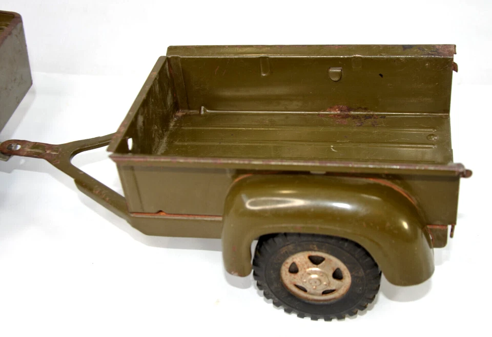 #384 Tonka Army Jeep w/ Trailer Military Set Stepside Vtg Pressed Steel GR2-2431 - Image 3 of 4