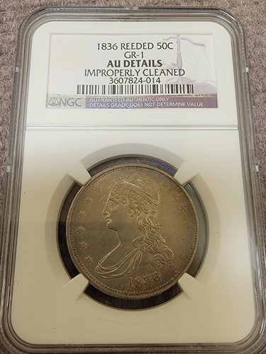 1836 Reeded Edge Capped Bust Half Dollar 50C Coin NGC Ch AU+ only 1,200 mintage - Picture 3 of 3