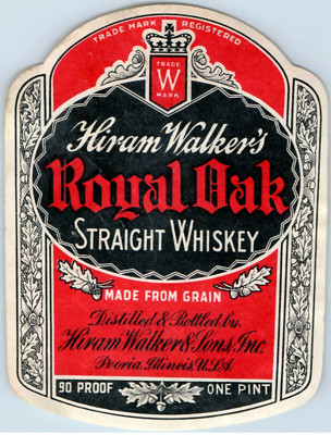 1920s-30s Hiram Walker's Royal Oak Straight Whiskey Label set of 2 WL2