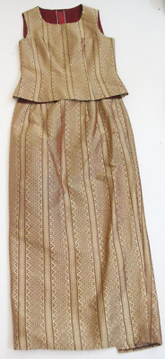 Unbranded Gold & Burgundy Red Womens Skirt & Sleeveless Shirt Top Polyester WS72