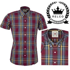 Camicia Relco uomo giallo bordeaux manica corta quadri colletto abbottonato mods