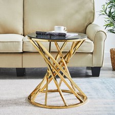 Luxury Gold/Silvery Side Table W/Smoke Tempered Glass Top Living Room Furniture