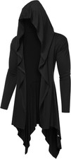 Lightweight Hooded Cardigan for Men Open Front Long Sleeve Overcoat with Pockets