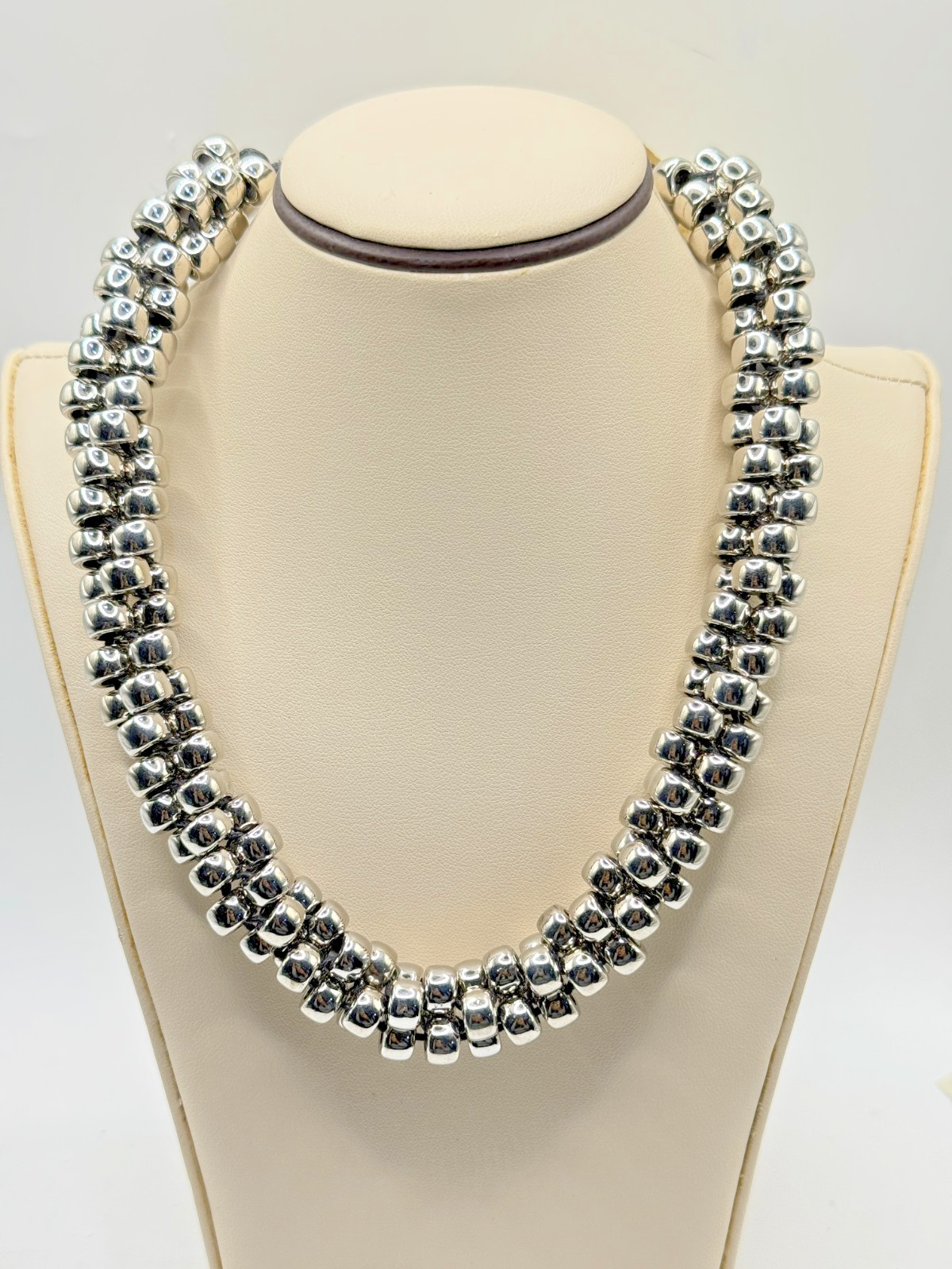Chunky Silver Plated Beaded Statement Necklace Po… - image 2