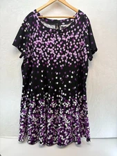 Women's Avenue Plus Size Size 30/32 Dress Geometric Pattern Fit n Flare Blk