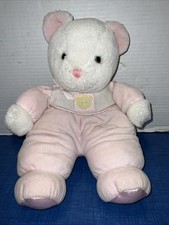 Vintage Eden Bear White Pink Velour Pajamas Satin Feet Soles 13" Stuffed Plush
