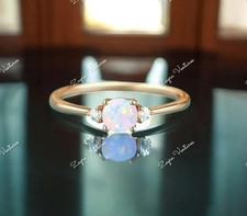 Dainty Round Ethiopian Opal Ring Handmade 925 Silver October Birthstone Jewelry