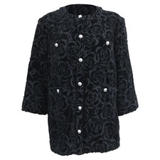 Chanel Camellia Floral-Print Button-Down Blazer In Velvet Women Black Size 36