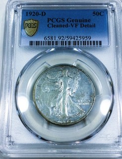 1920 D Walking Liberty Half Dollar PCGS VF Details Cleaned Rare Date