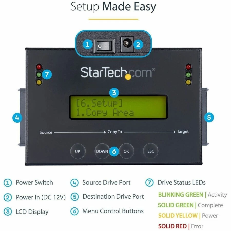 Startech Standalone 2.5 / 3.5 Sata Hard Drive Duplicator W/ Multi Hdd / Ssd - Image 4 of 4