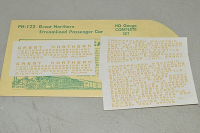 #ad HO scale decals Champ PH 122 Great Northern Ry streamlined passenger car $2.00
