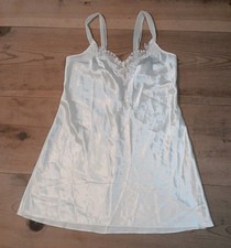 Vtg California Dynasty Womens L Slip Dress Cream Satin Floral Beaded Applique