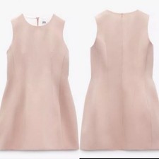 ZARA Voluminous Short Dress, Beige-Pink(pale pink) Large NWT
