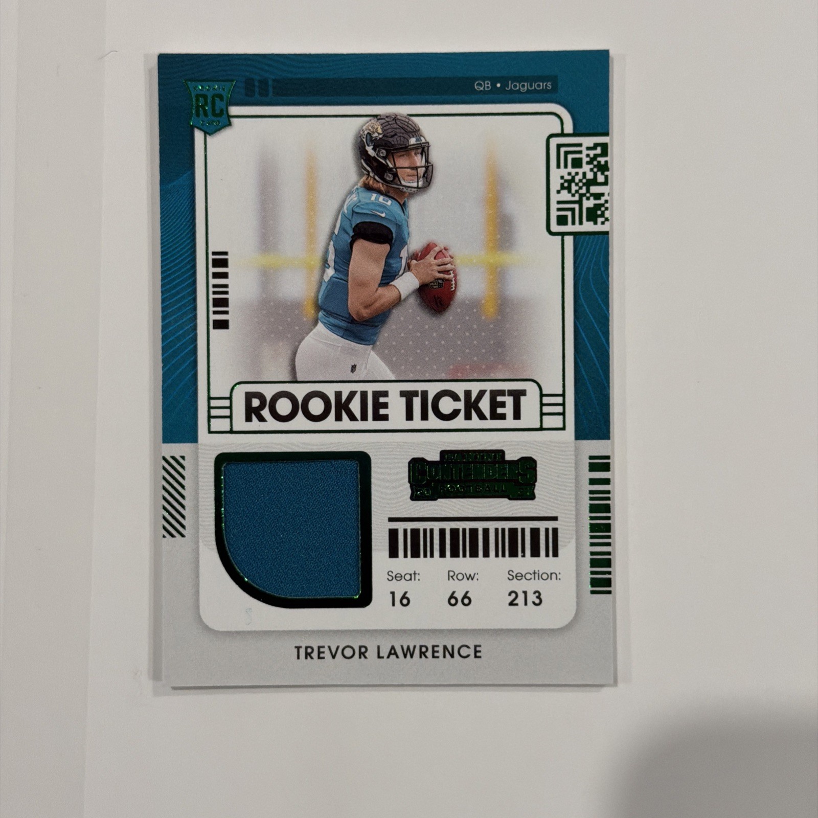 2021 Panini Contenders - Rookie Ticket Swatches Trevor Lawrence #RSV-TRL MEM, RC