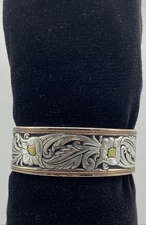 Montana Silversmith Leather Cut Tri-Colored Floral Cuff Bracelet 42.3g