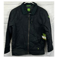 John Deere Kids Black Full Zip Corduroy Collar Work Jacket Size L 10-12 