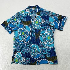 rare vtg tropicana hawaiian Mens Shirt 60 Barkcloth Full Zip Welt Pocket M6 Med