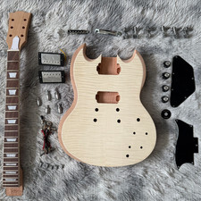 Unfinished SG DIY Electric Guitar Kit Solid Mahogany Body Flamed Maple Top