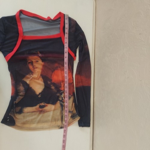 Transparent Mesh Renaissance Portrait Langarm Square Neck Top (geschätzt) Gr. Small - Bild 6 von 8