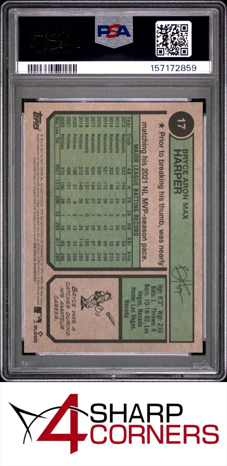 2023 TOPPS HERITAGE #17 BRYCE HARPER PSA 9 view 2