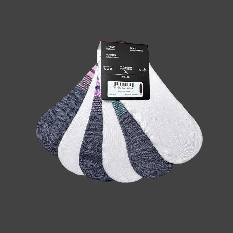 Adidas Women’s Superlite No-Show Socks Grey Pink White Green 6 pack Sz 5-10 - Image 4 of 4
