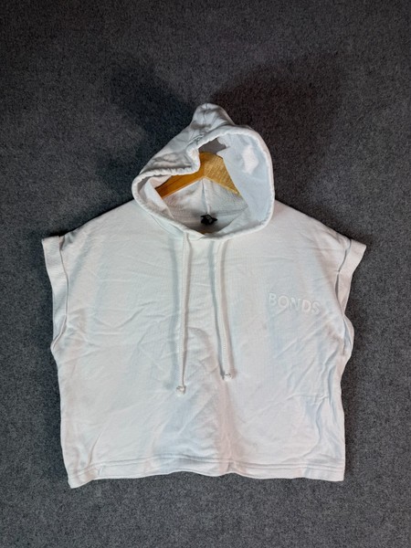 Bond Sport Cropped Hoodie Womens Large White Sleeveless Outdoor Comfort Casual