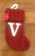 Target Wondershop Monogram Mini Christmas Stocking Initial Letter V Red Knit 8”