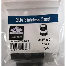 Smith-Cooper 4632101420 Stainless Steel Lead-Free Nipple 3/4 MPT x 2 L in.