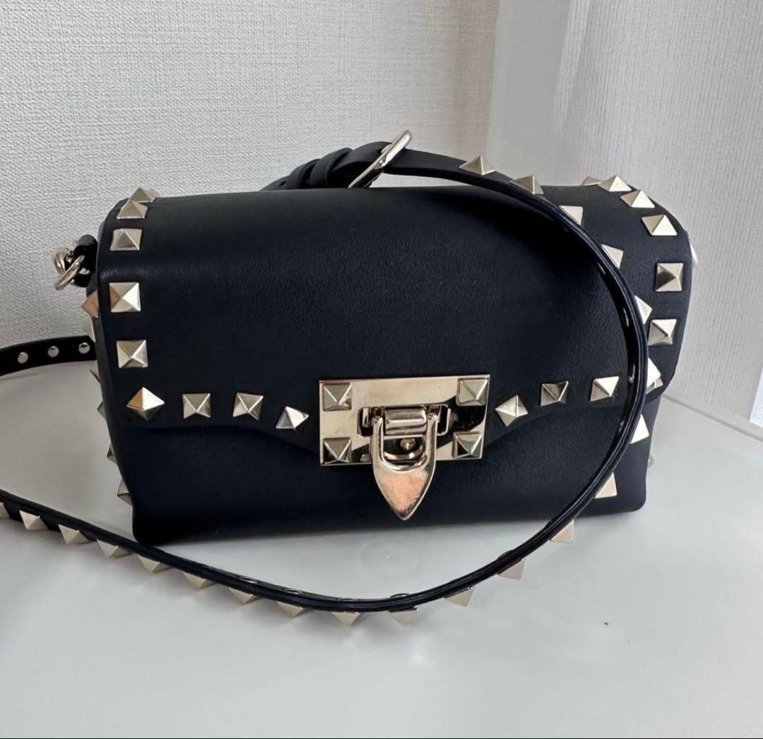 VALENTINO Women Rockstud Shoulder bag Leather V Logo Black Gold from japan thumbnail 22