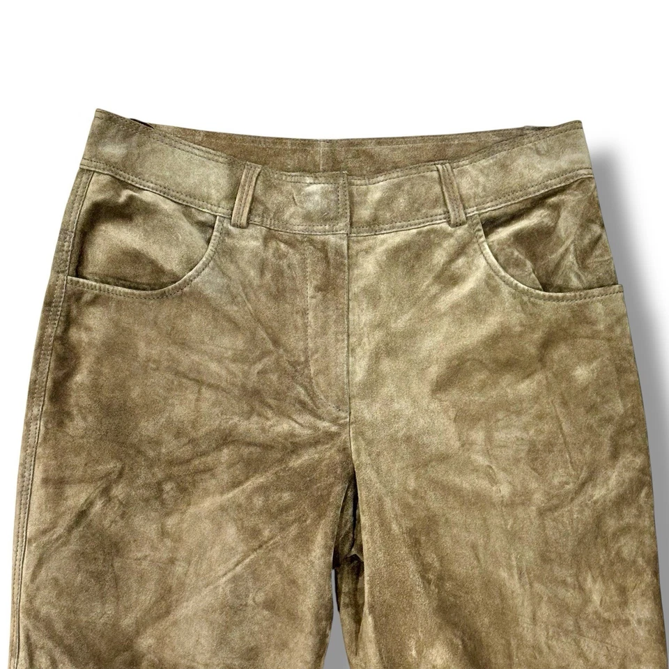 Vintage DKNY Size 12 Brown Genuine Suede Leather Trouser Pants 90s Y2K - Image 2 of 4