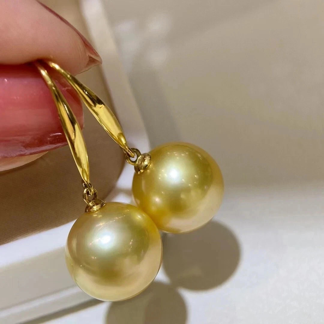 new 11-12mm South Sea Golden Natural Pearl Earrings 14K Yellow Gold View 3