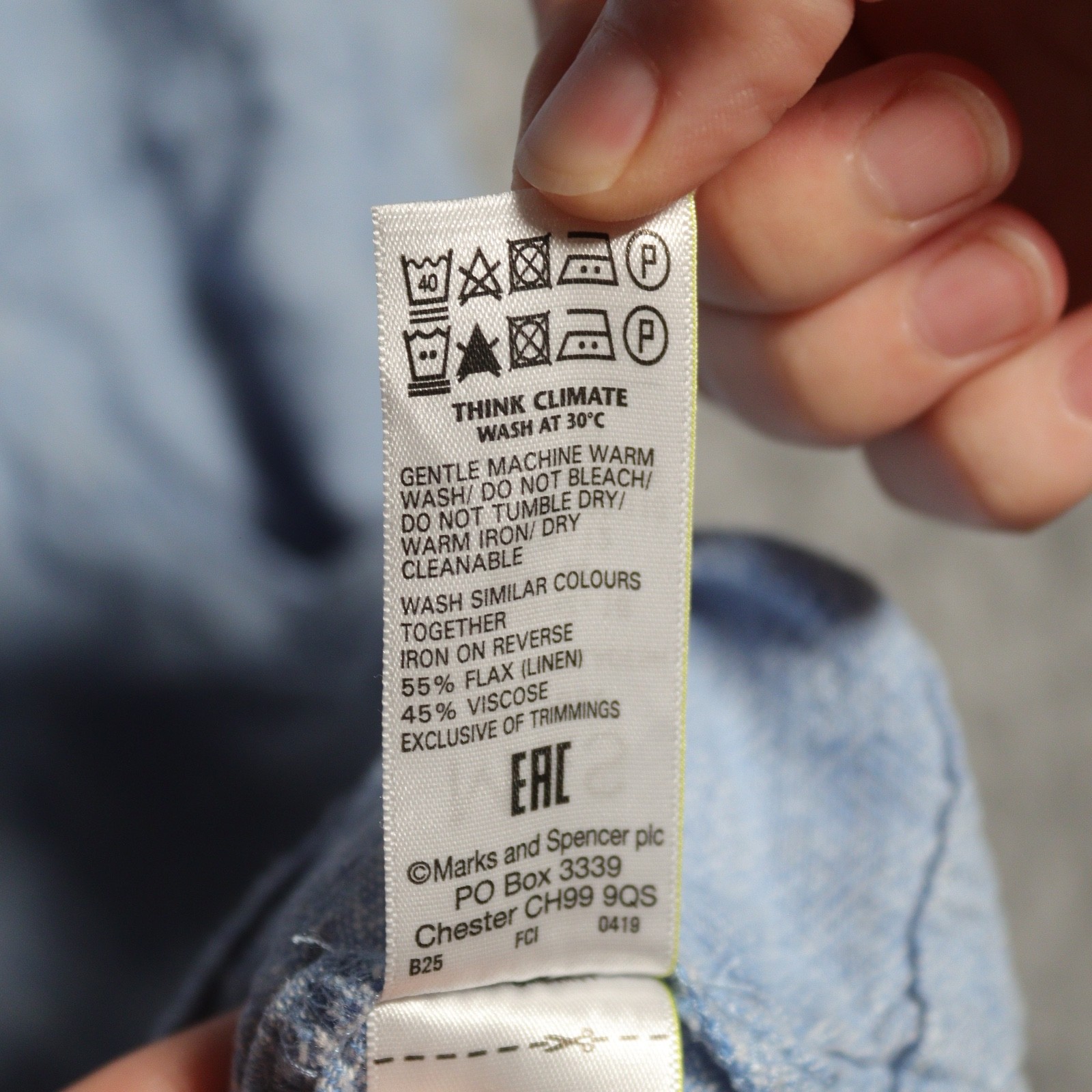 Marks & Spencer Dress Size UK 16 Light Blue Linen Blend Chambray Pocket Casual