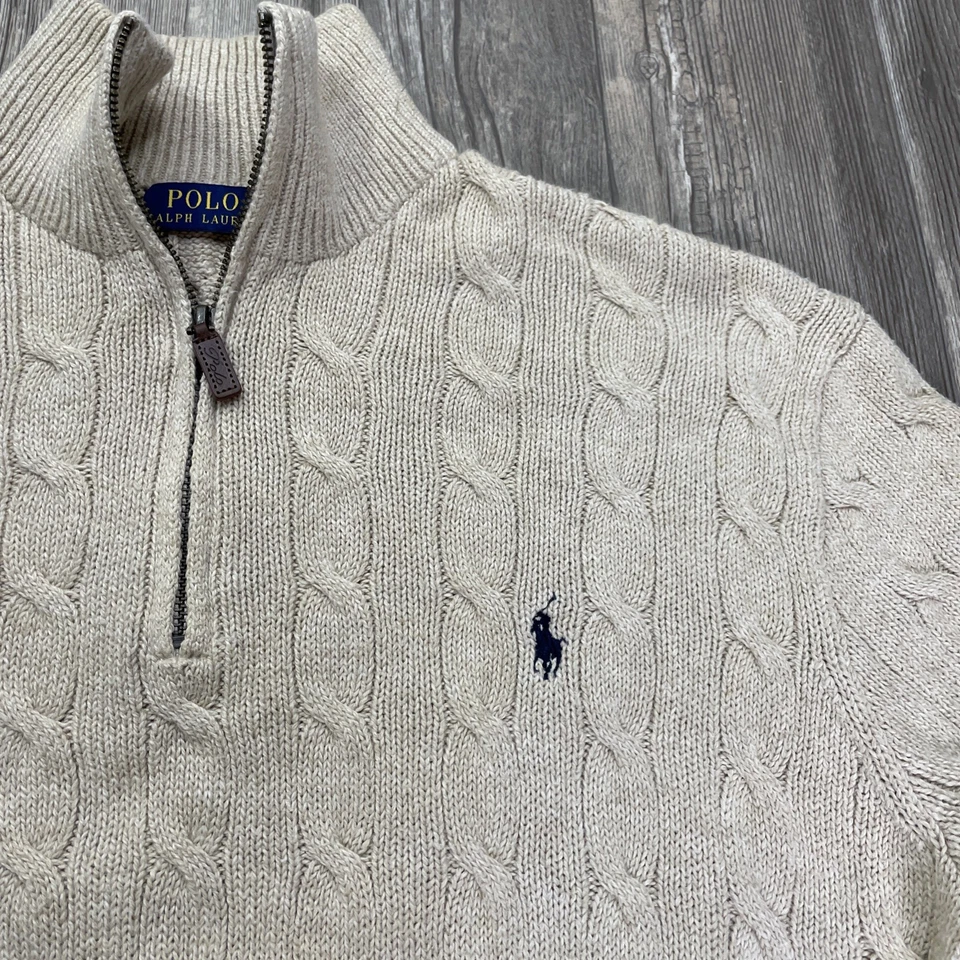 Polo Ralph Lauren Men’s Cable-Knit Cotton Quarter-Zip Sweater  Size L - Image 2 of 4