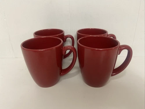 4 Corelle Coordinates Corning Stoneware Coffee Mugs 12oz Solid Red 4" SPLENDOR